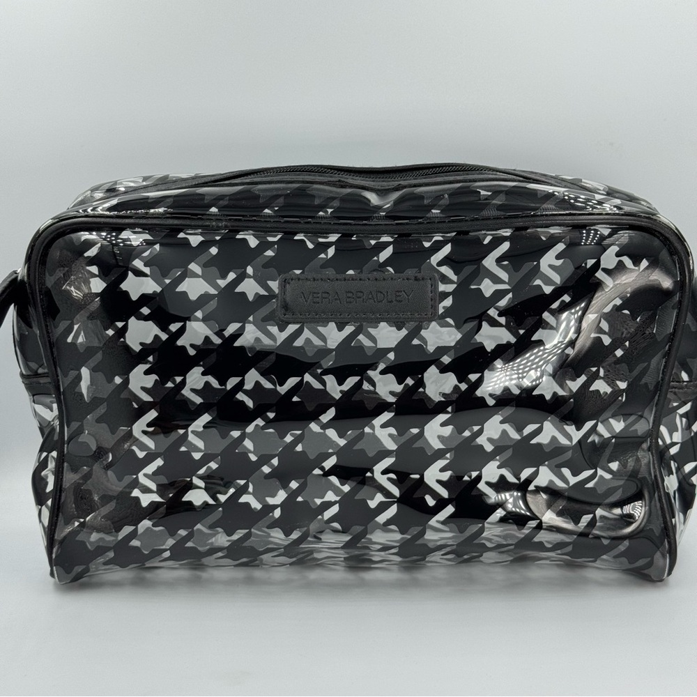 Vera Bradley Houndstooth Plastic Clear and Black Cosmetic Bag Travel Bag Large